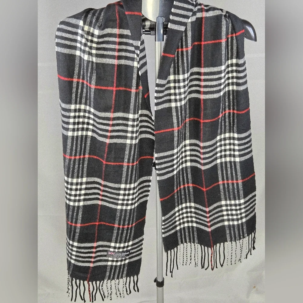 100% Cashmere‎ Made In Scotland Fringe Plaid Heritage Dark Academia Scarf